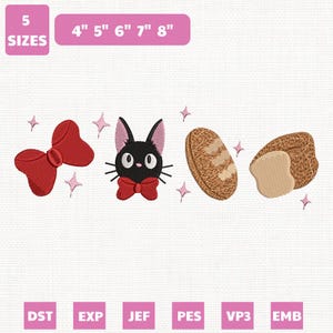 Kiki Black Cat brödmaskinbroderifil, Ghibli Anime kattdesign (direkt nedladdning)