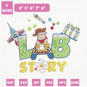 Archivo de bordado a máquina "Lab Story", diseño de la semana del laboratorio (descarga instantánea)