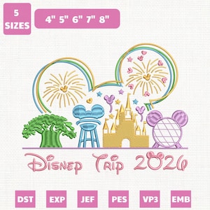 Disney Theme Parks Epcot Machine Embroidery File, Disney Family Trip (Instant Download)