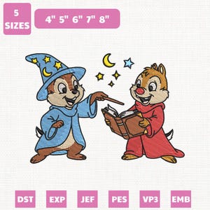 Archivo de bordado a máquina de Chip y Dale, el Hechicero de Disney, diseño a juego para viaje familiar (descarga instantánea)