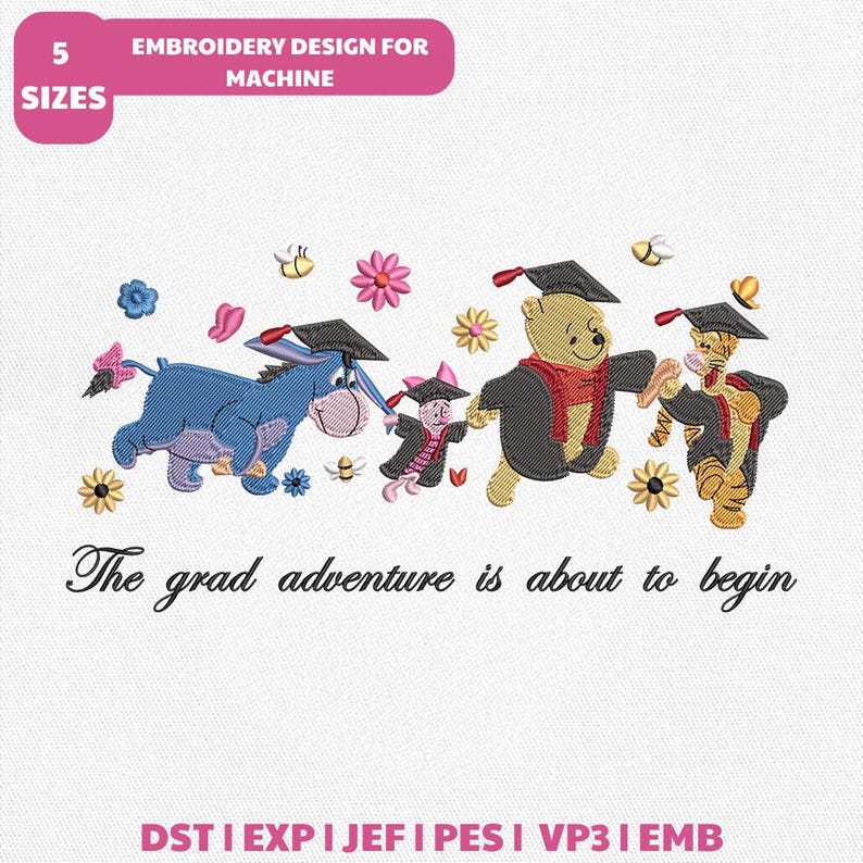 Tigger Graduation Winnie the Pooh Graduation Machine Embroidery File, Disneyland ...