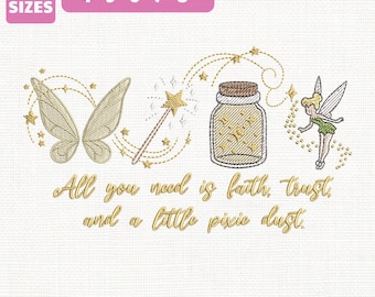 Disney Tinker Bell Fairy Machine Embroidery File, Magic Kingdom Design (Instant Download)