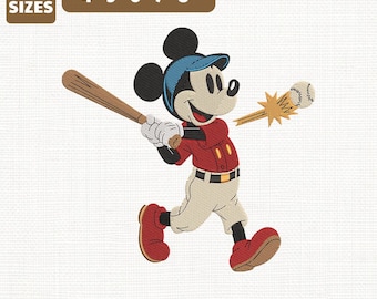Archivo de bordado a máquina de Mickey Mouse de Disney con diseño de béisbol, diseño deportivo de Disney (descarga instantánea)