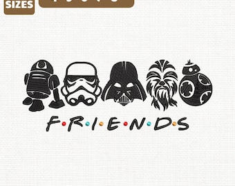 Archivo de bordado a máquina de Disney Star Wars Friends, diseño de viaje de vacaciones a Disney (descarga instantánea)