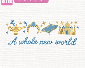 A Whole New World Jasmin Prinzessin Stickdatei, Wunderlampe Schloss (Instant Download)