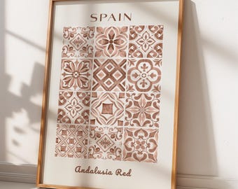 Decorazione murale con piastrelle spagnole, arredamento per cucina in stile mediterraneo, stampa di azulejos rossi in stile fattoria (download digitale)