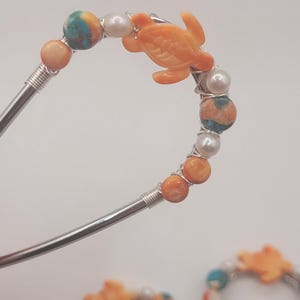Handmade Turtle Hair Pin, Spiny Oyster, Turquoise, and Pearl Beaded French Pin