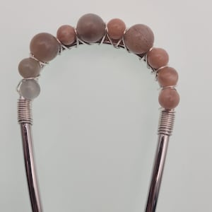 Peach Moonstone French Pin | U Shaped Metal Hair Fork | Boho Bridal Hair Accessory | Minimalist Bun Wire Jewelry