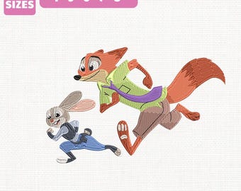 Fichier de broderie Machine Zootopia Nick et Judy, conception de voyage de vacances Disney (téléchargement instantané)