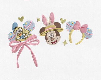 Fichier de broderie Machine Coquette noeud Mickey Mouse Pâques Pâques, Disneyland Magical Kingdom (téléchargement instantané)