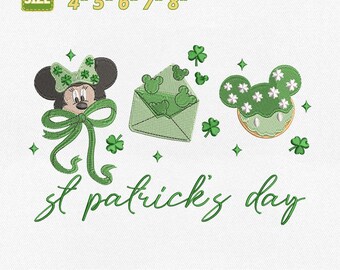Fichier de broderie Machine Coquette Bow Mickey Mouse Saint-Patrick, Disneyland irlandais (téléchargement instantané)