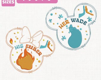 Mickey Elemental Wade Ember Machine Embroidery File, Disney Fire Water Couple Design (Instant Download)