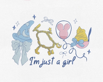 Fichier de broderie Machine Just A Girl Coquette Bow Disney Fantasia, Royaume magique sorcier (téléchargement instantané)