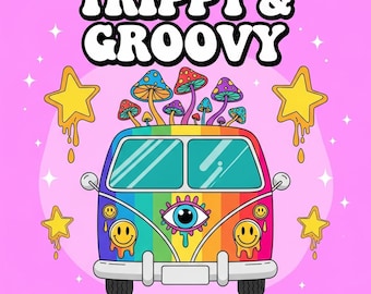 Trippy & Groovy kleurboek voor volwassenen, paddenstoelen, aliens, magische werelden illusies voor ontspanning, GRATIS +1 kleurboek, digitale download