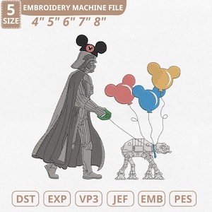 Darth Vader Walker Stormtrooper Mickey Balloon Machine Embroidery File, Disney Star Wars (Instant Download)