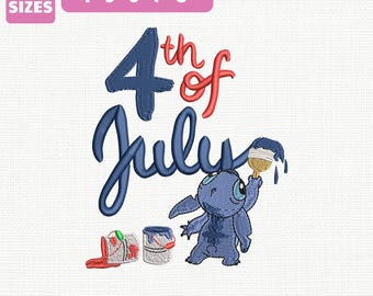 Disney Stitch 4Th Of July Machine Embroidery File, Disneyworld Freedom Trip Design (Instant Download)