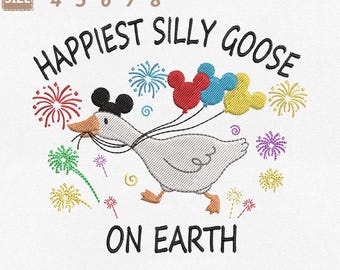 Happiest Silly Goose On The Earth Machine Embroidery File, Disney Mickey Balloons (Instant Download)