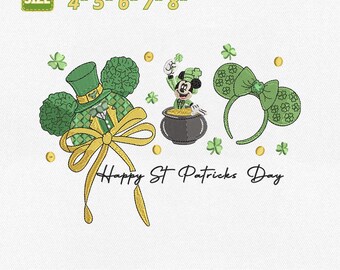 Fichier de broderie Machine Coquette noeud Mickey Saint-Patrick, Lucky Irish Disneyland (téléchargement instantané)