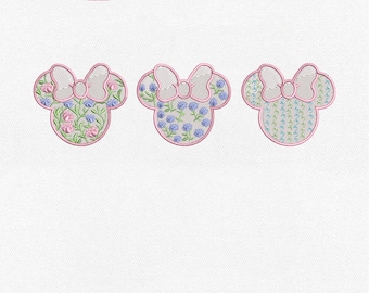 Fichier de broderie Machine Trio Grandmillennial Minnie Mouse, souris Coquette Cottagecore (téléchargement instantané)