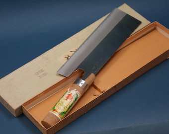 Vintage Japanese Soba Knife 210mm | Takara-Uma Vintage NOS | Carbon Steel Cleaver Style | Double Bevel | Boxed | Ready to Use