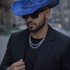 Handmade Snakeskin Print Cowboy Hat - Western Leather Python Hat