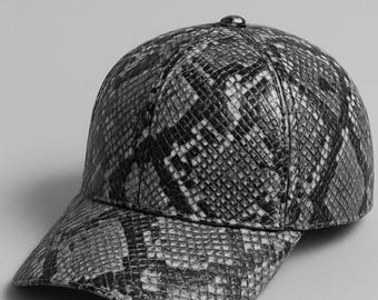 Python Snakeskin Leather Baseball Cap, Handmade Fashion Caps