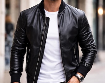 Echte Lammleder Bomberjacke Schwarz, Herren Wintermantel