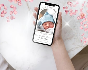 Hello World Baby Announcement Template | Editable Canva Birth Announcement | Digital Newborn Welcome Card | Instant Download