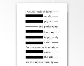 PLATO Music Quote, 8"x 12" Music Poster, Piano School Music Band Teacher Gift, Piano Keyboard Illustration Hanging Wall Art Print (UNFRAMED)