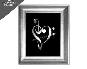 Treble and Bass Clef Heart Print, Music Teacher Gift (8x10 Unframed)