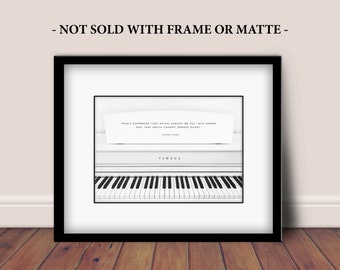 VICTOR HUGO QUOTE, Musician, Piano Teacher, Music Lover, Music Room Studio White Piano 11x14 Black and White Fine Art Print (Unframed)