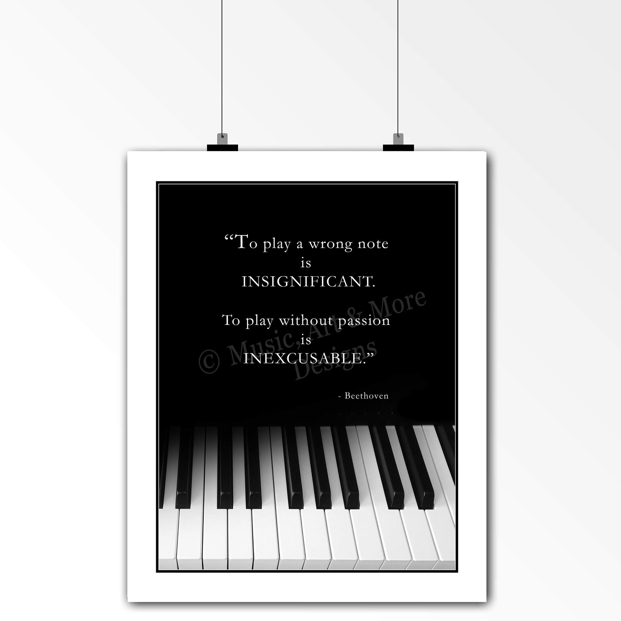 BEETHOVEN MUSIC QUOTE, Piano Keyboard Photo, Pianist, Musician, Band