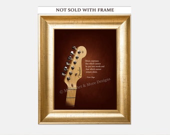 VICTOR HUGO Music Quote, Guitarists Gift Idea, Band Players, Musicians, Musical Instruments, Fender Guitar Photo Fine Art Print (Unframed)