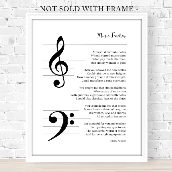 MUSIC TEACHER POEM, Pianist Gift Idea, Church Pianist, Church Organist Gift Idea, Original Poem by Hillary Ascalon, Art Print (Unframed)