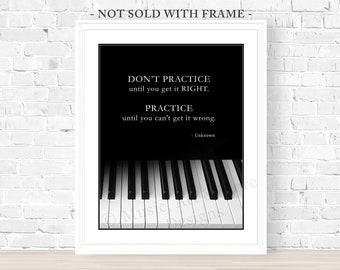 PIANO MUSIC TEACHER, Music Student Motivational Music Quote, Music Room Piano Keyboard Black and White 8x10 Wall Art Print (Unframed)