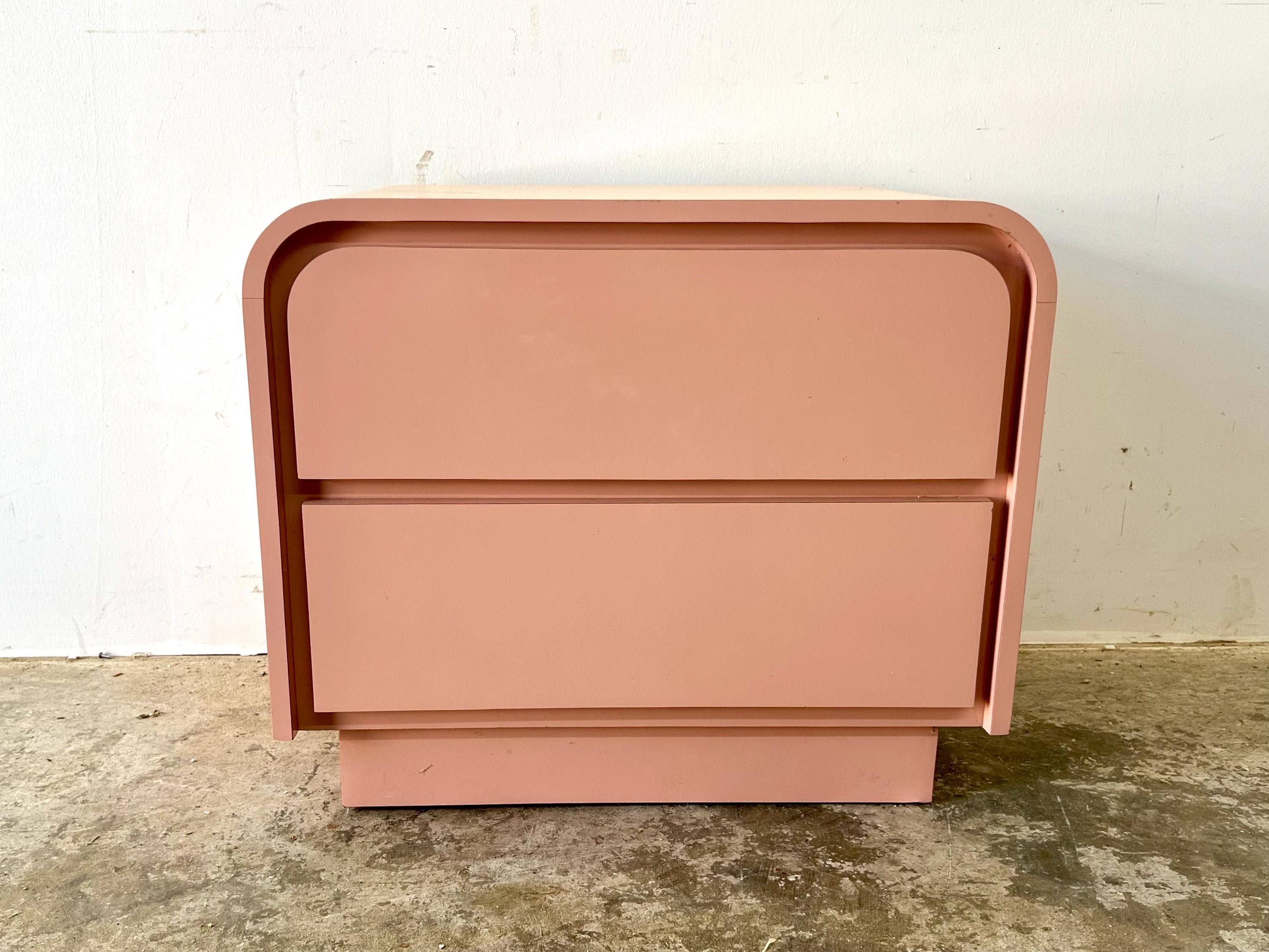 Vintage 1980s Postmodern Pink Lacquer Laminate Waterfall