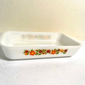 Vintage 1960s Gingham Floral Pattern Fire King Loaf Pan