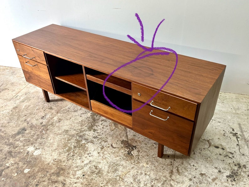 Vintage 1960s Jens Risom Mid Century Modern Walnut and Stainless Steel Credenza image 8