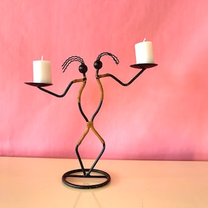 Vintage 1980s Post Modern Memphis Styled Black Metal Double Candle Holder by Laurids Lonborg
