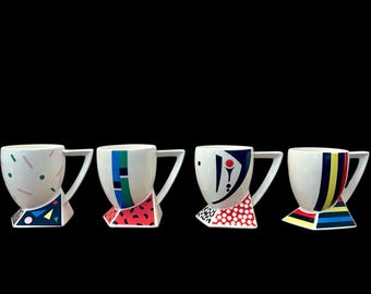 Vintage Memphis Post Modern Coffee Cup Set, Fujimori Carnival for Kato Kogei