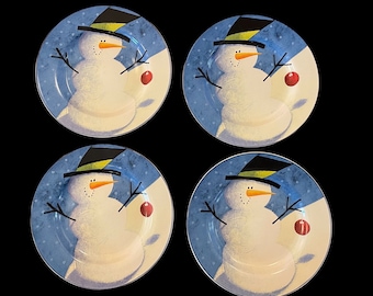 Vintage 90s Christmas Snowman Dishes, Set of 4, Zulauf Designs