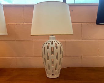 Modern White Cetamic Table Lamp With Cut Outs