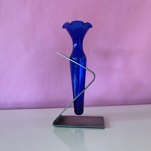 Vintage 90s Blue Glass Bud Vase