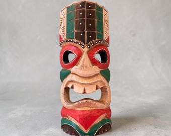 Hand Carved Tiki Mask - White Paint