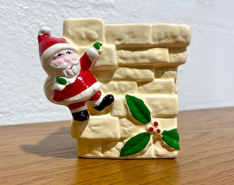 Vintage 1980s Ceramic Santa Chimney Planter