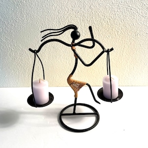 Vintage 1980s Post Modern Memphis Styled Black Metal Double Candle Holder by Laurids Lonborg