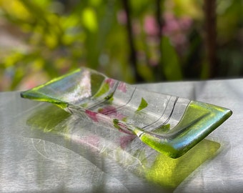 Vintage 1980s Fused Glass Catch All Change Dish In The Style of Higgins Glass