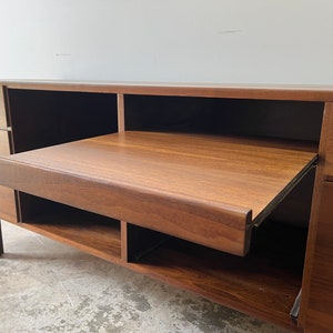 Vintage 1960s Jens Risom Mid Century Modern Walnut and Stainless Steel Credenza image 3