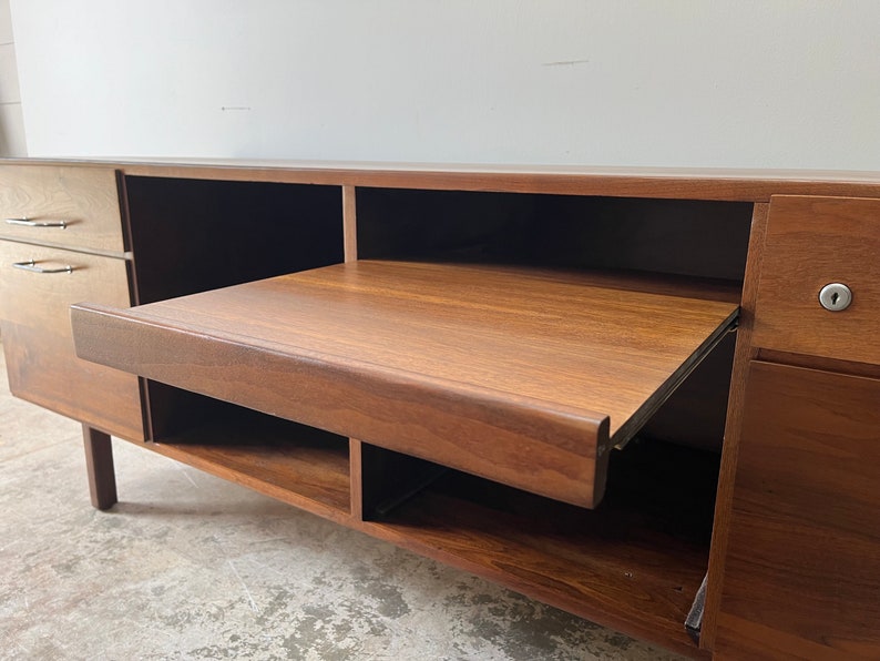 Vintage 1960s Jens Risom Mid Century Modern Walnut and Stainless Steel Credenza image 3