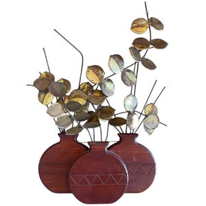 Vintage 1960s Mid Century Modern Copper + Brass Eucalyptus Leaves Sculpture In The Style of Curtis Jere